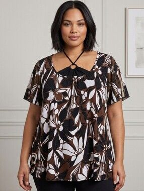 Reitmans Floral Flutter Split Sleeve Halter Top, Size 2X